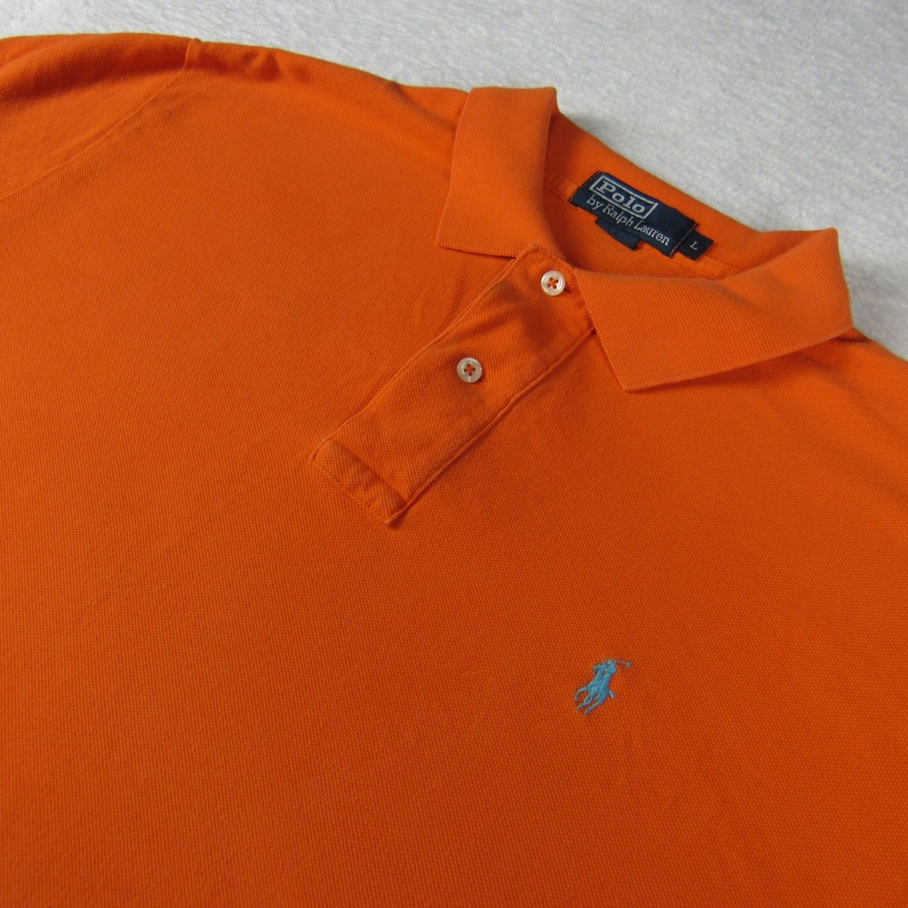 Polo‎ Ralph Lauren Polo Shirt Mens L Orange Excellent Short Sleeve Pique Pony